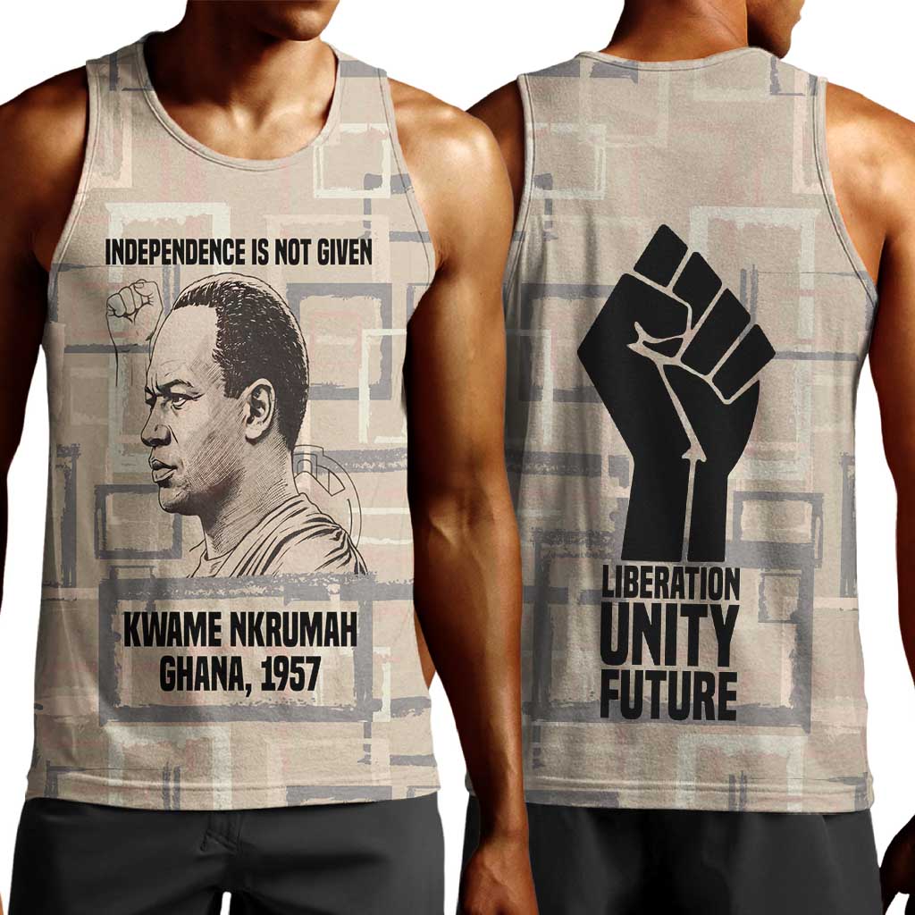 Kwame Nkrumah Men Tank Top with Raised Fist Design and Independence Quote Ghana 1957 Tribute - African Pride