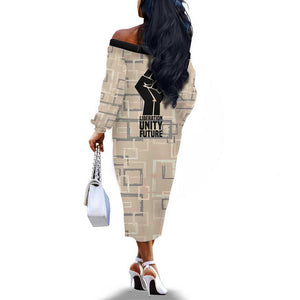 Kwame Nkrumah Off The Shoulder Long Sleeve Dress with Raised Fist Design and Independence Quote Ghana 1957 Tribute - African Pride