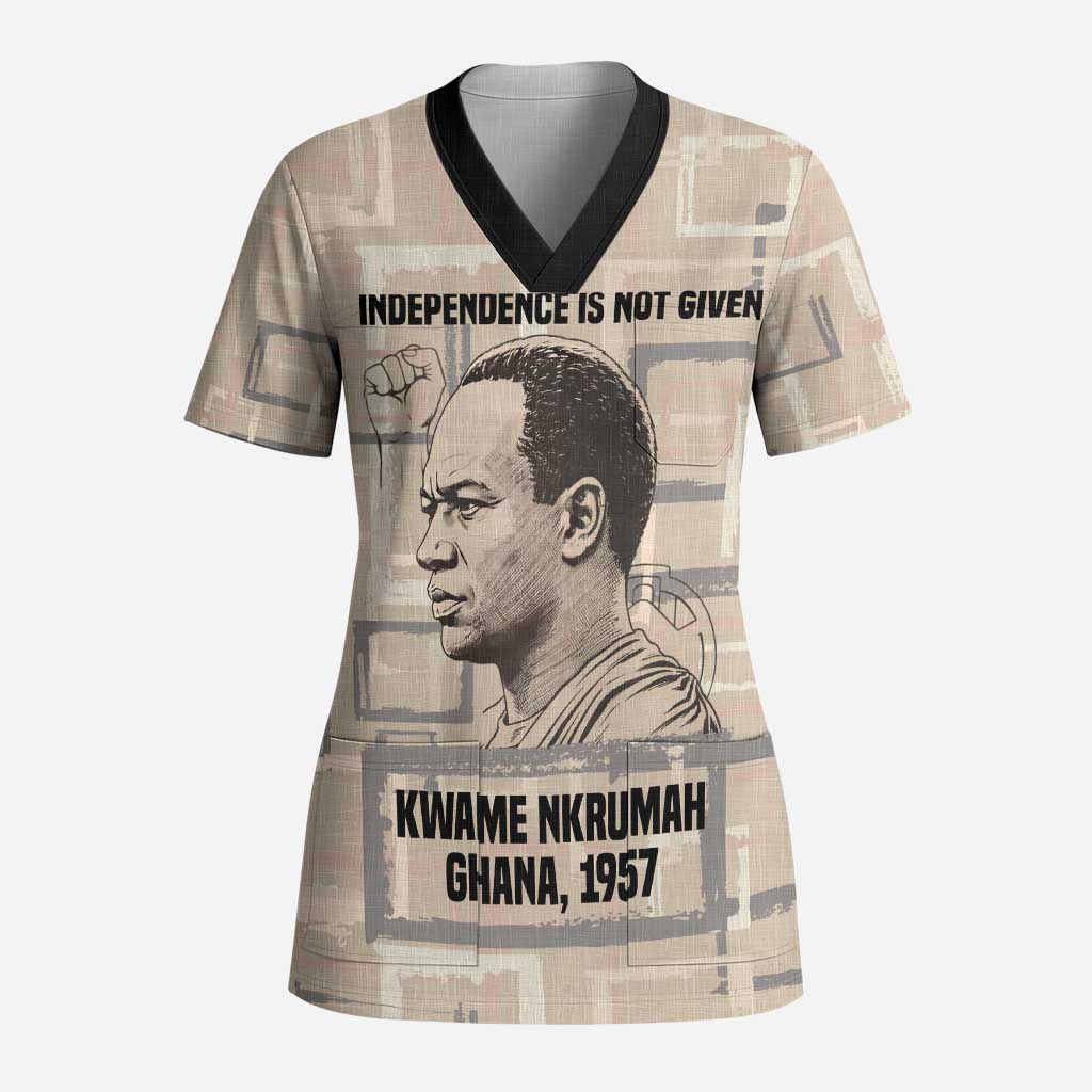 Kwame Nkrumah Scrub Top with Raised Fist Design and Independence Quote Ghana 1957 Tribute - African Pride