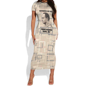 Kwame Nkrumah Short Sleeve Bodycon Dress with Raised Fist Design and Independence Quote Ghana 1957 Tribute - African Pride