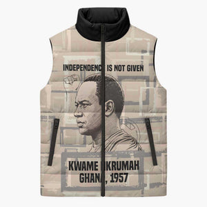 Kwame Nkrumah Sleeveless Puffer Jacket with Raised Fist Design and Independence Quote Ghana 1957 Tribute - African Pride