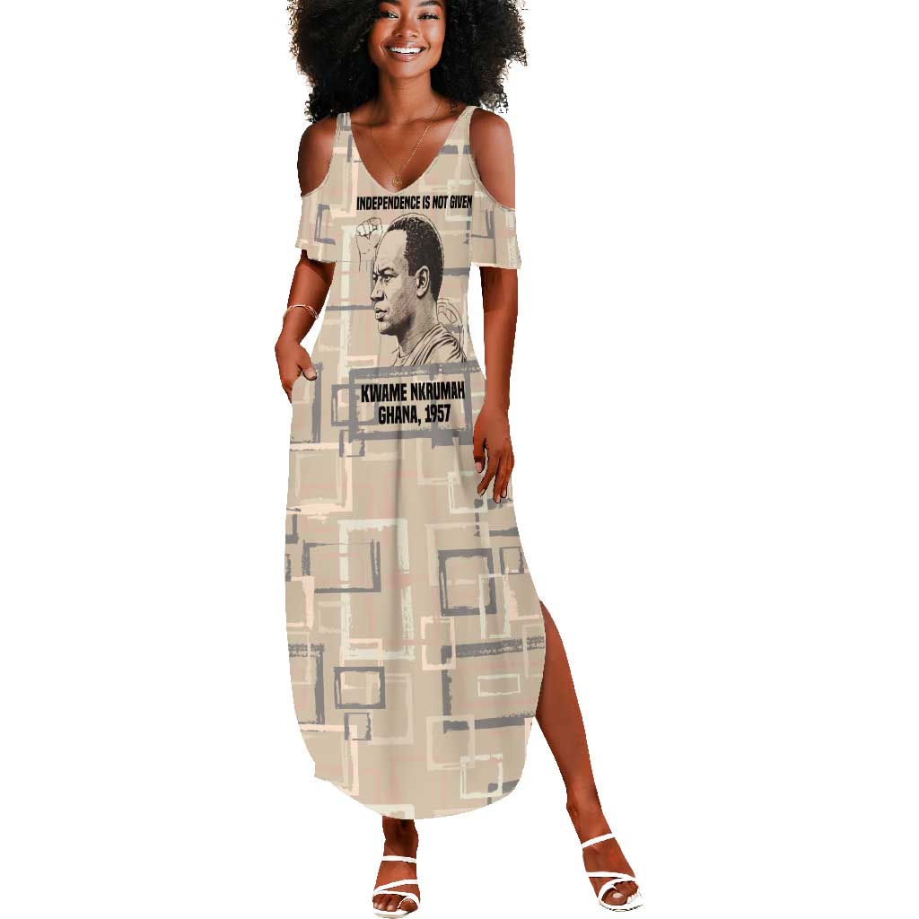 Kwame Nkrumah Summer Maxi Dress with Raised Fist Design and Independence Quote Ghana 1957 Tribute - African Pride