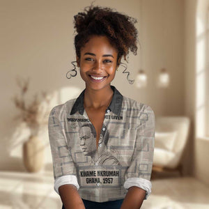 Kwame Nkrumah Women Casual Shirt with Raised Fist Design and Independence Quote Ghana 1957 Tribute - African Pride