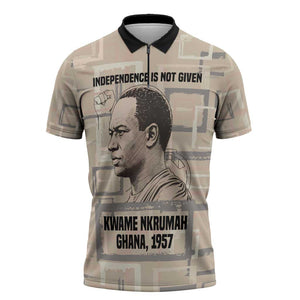 Kwame Nkrumah Zipper Polo Shirt with Raised Fist Design and Independence Quote Ghana 1957 Tribute - African Pride