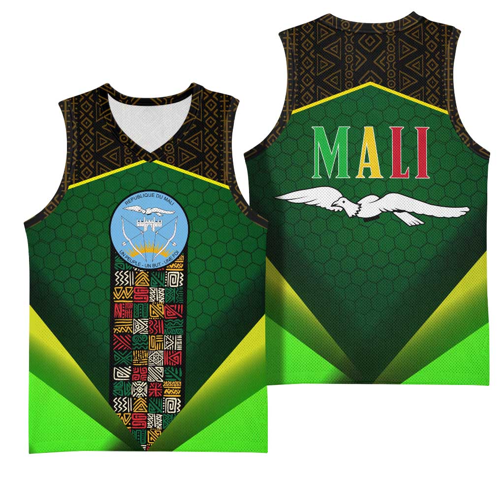 Mali Map Basketball Jersey Vulture in Gliding Flight - African Patterns Design TS04