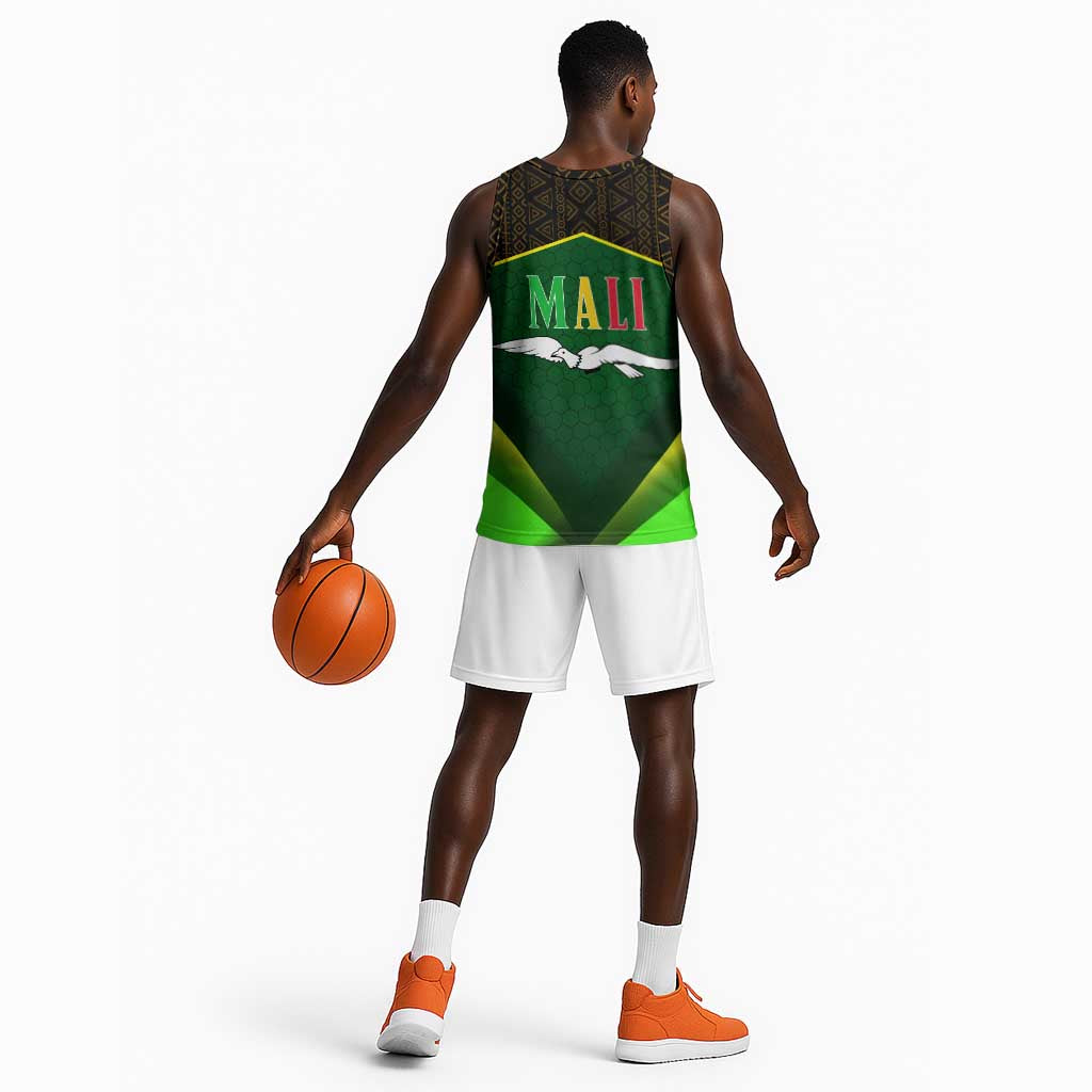 Mali Map Basketball Jersey Vulture in Gliding Flight - African Patterns Design TS04