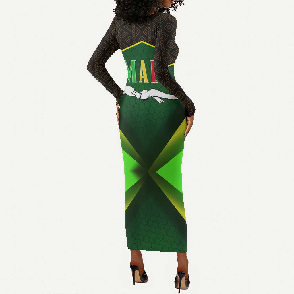 Mali Map Long Sleeve Bodycon Dress Vulture in Gliding Flight - African Patterns Design TS04