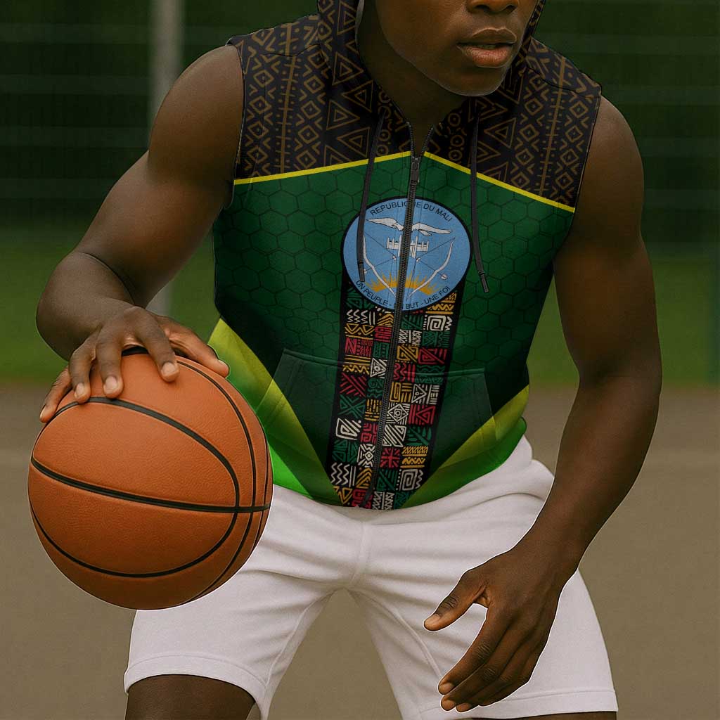 Mali Map Sleeveless Zip Hoodie Vulture in Gliding Flight - African Patterns Design - African Pride