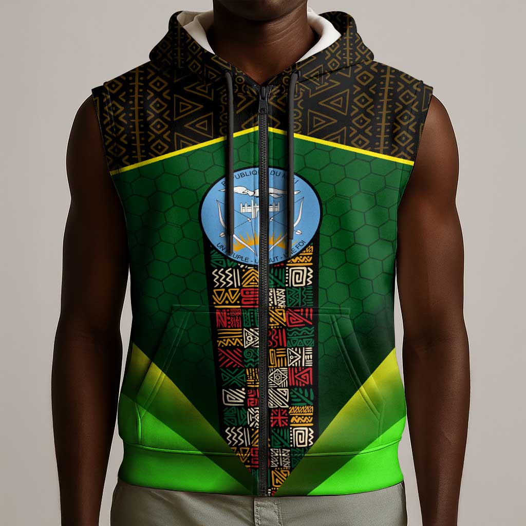 Mali Map Sleeveless Zip Hoodie Vulture in Gliding Flight - African Patterns Design - African Pride