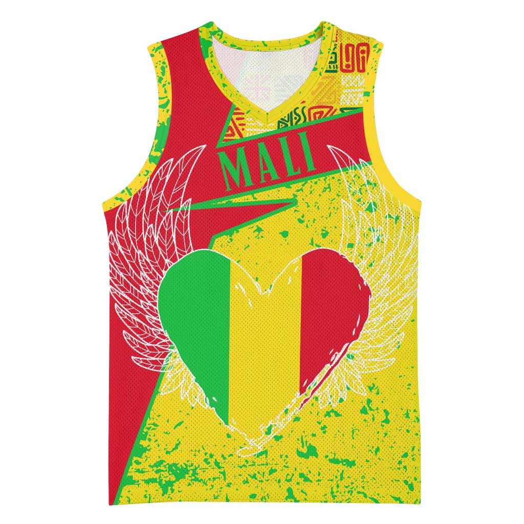 Mali in My Heart Basketball Jersey Map with National Flag Colors TS04