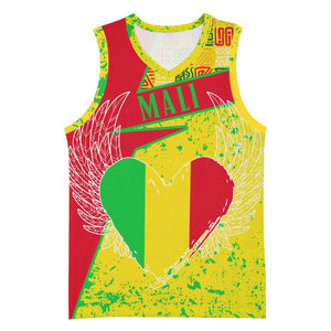 Mali in My Heart Basketball Jersey Map with National Flag Colors TS04