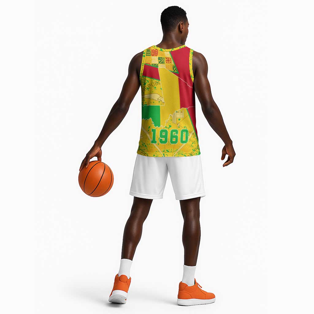 Mali in My Heart Basketball Jersey Map with National Flag Colors TS04