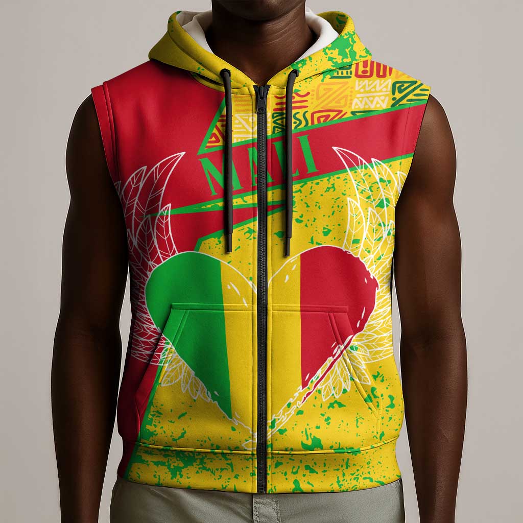 Mali in My Heart Sleeveless Zip Hoodie Map with National Flag Colors - African Pride