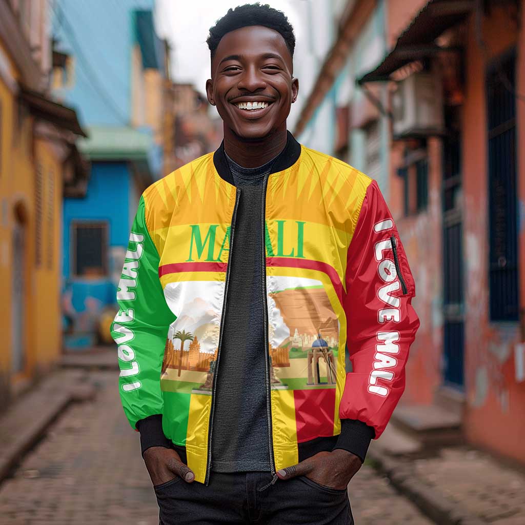 I Love Mali Sleeve Zip Bomber Jacket Famous Tourist Destinations