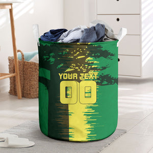 Personalized Senegal Football Lion Laundry Basket Fierce Roaring Lion Soccer Art With Senegal Flag