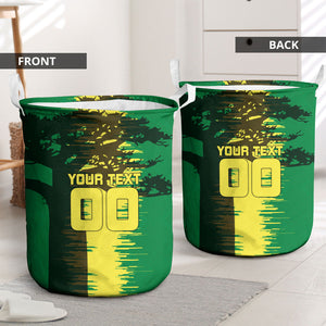 Personalized Senegal Football Lion Laundry Basket Fierce Roaring Lion Soccer Art With Senegal Flag
