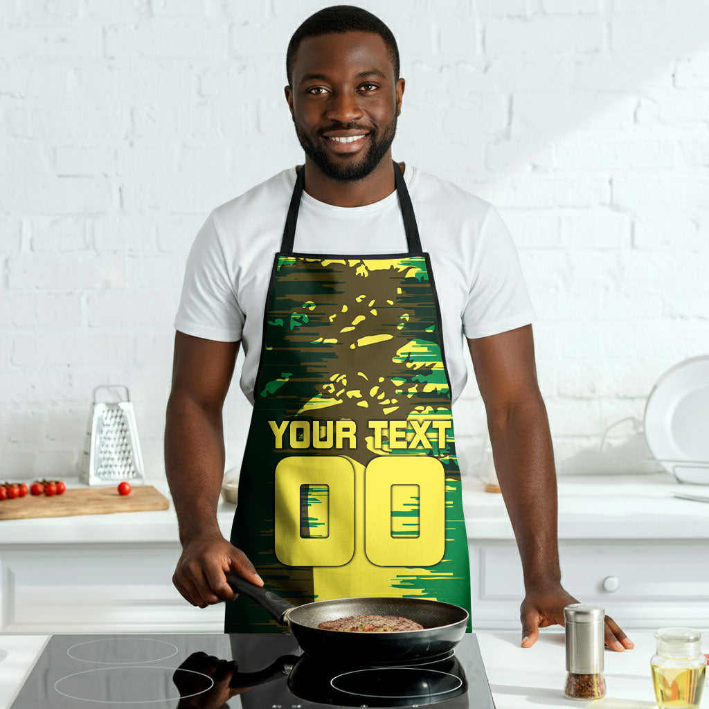 Personalized Senegal Football Lion Apron Fierce Roaring Lion Soccer Art With Senegal Flag