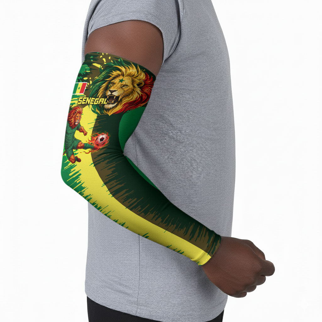 Personalized Senegal Football Lion Arm Sleeves Fierce Roaring Lion Soccer Art With Senegal Flag