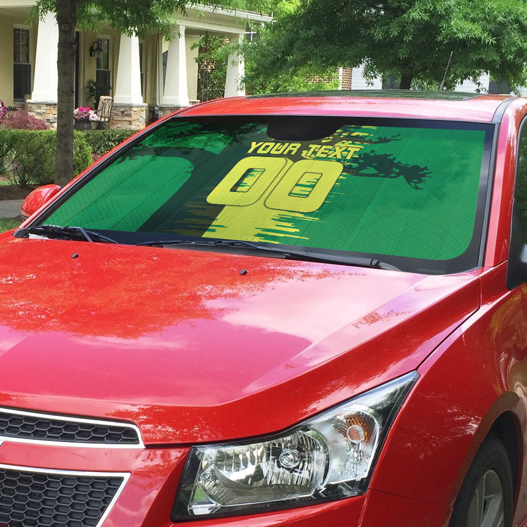 Personalized Senegal Football Lion Auto Sun Shade Fierce Roaring Lion Soccer Art With Senegal Flag