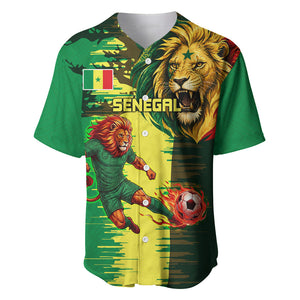 Personalized Senegal Football Lion Baseball Jersey Fierce Roaring Lion Soccer Art With Senegal Flag
