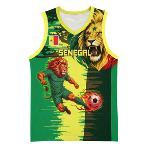 Personalized Senegal Football Lion Basketball Jersey Fierce Roaring Lion Soccer Art With Senegal Flag