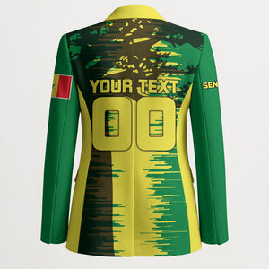 Personalized Senegal Football Lion Blazer Fierce Roaring Lion Soccer Art With Senegal Flag