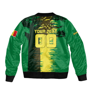 Personalized Senegal Football Lion Bomber Jacket Fierce Roaring Lion Soccer Art With Senegal Flag