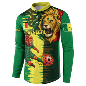 Personalized Senegal Football Lion Button Sweatshirt Fierce Roaring Lion Soccer Art With Senegal Flag