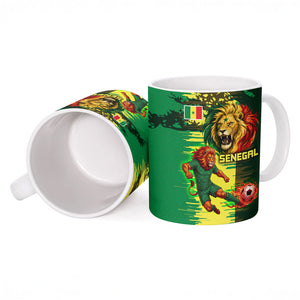 Personalized Senegal Football Lion Ceramic Mug Fierce Roaring Lion Soccer Art With Senegal Flag