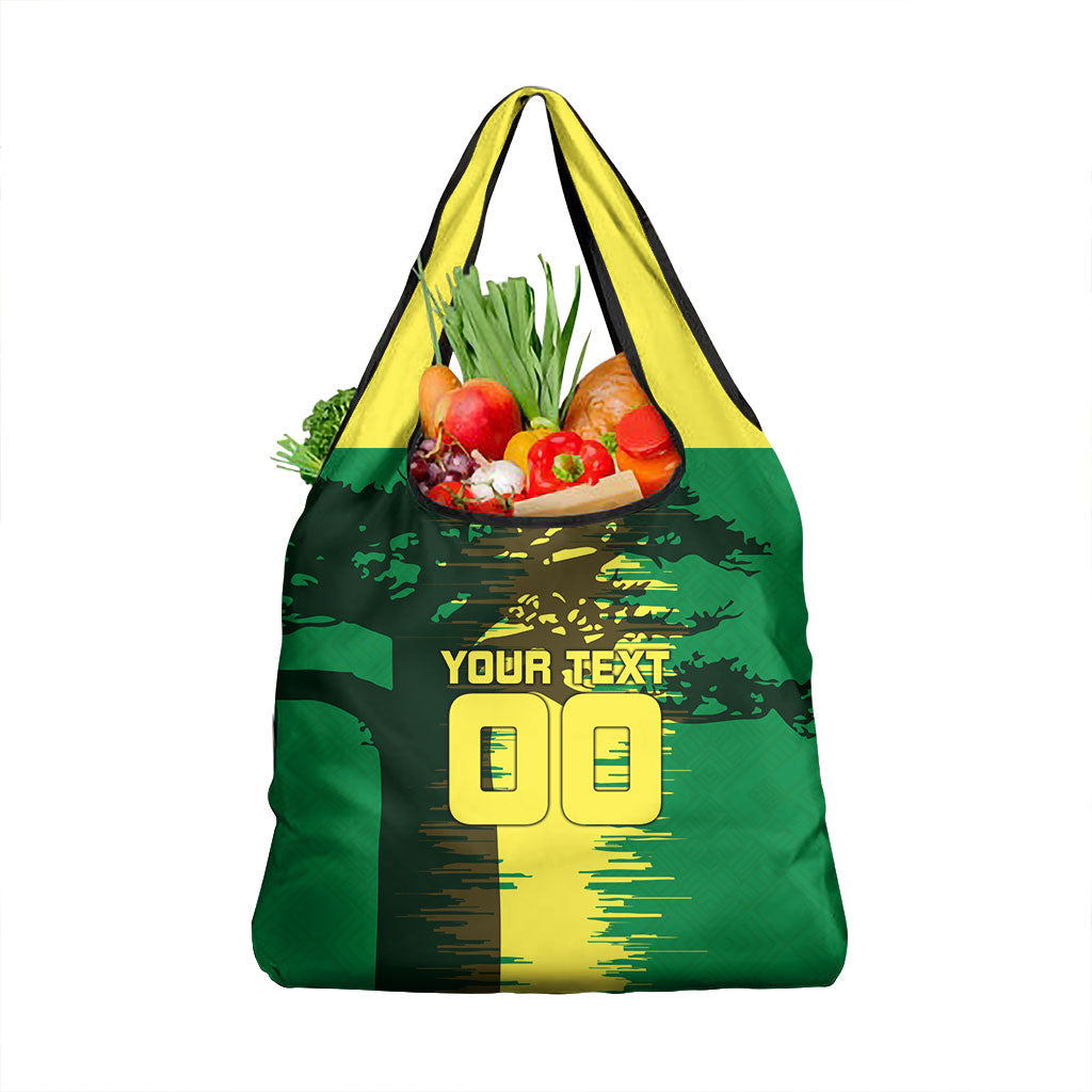 Personalized Senegal Football Lion Grocery Bag Fierce Roaring Lion Soccer Art With Senegal Flag