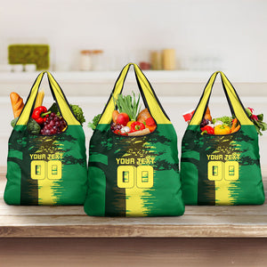 Personalized Senegal Football Lion Grocery Bag Fierce Roaring Lion Soccer Art With Senegal Flag