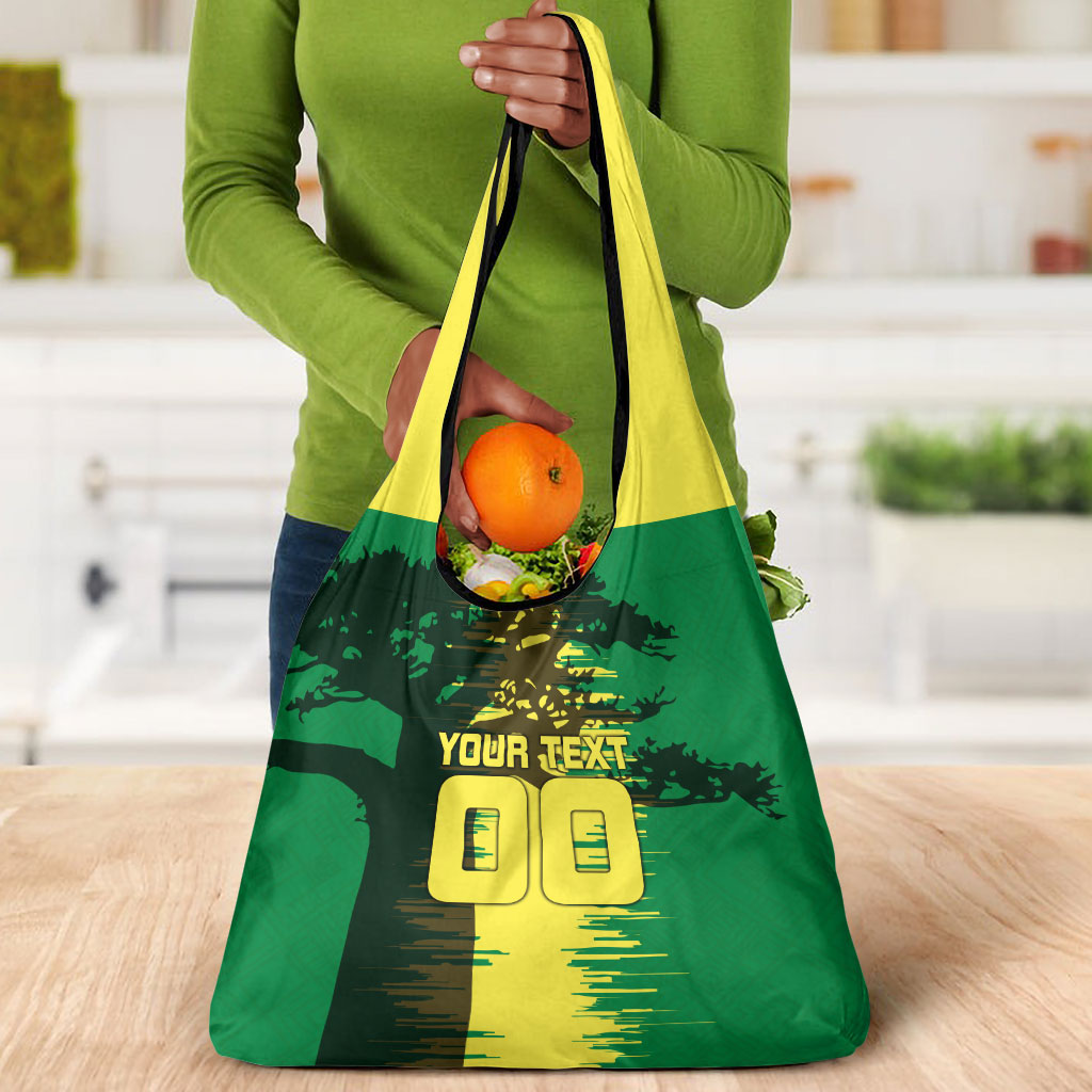 Personalized Senegal Football Lion Grocery Bag Fierce Roaring Lion Soccer Art With Senegal Flag