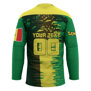 Personalized Senegal Football Lion Hockey Jersey Fierce Roaring Lion Soccer Art With Senegal Flag