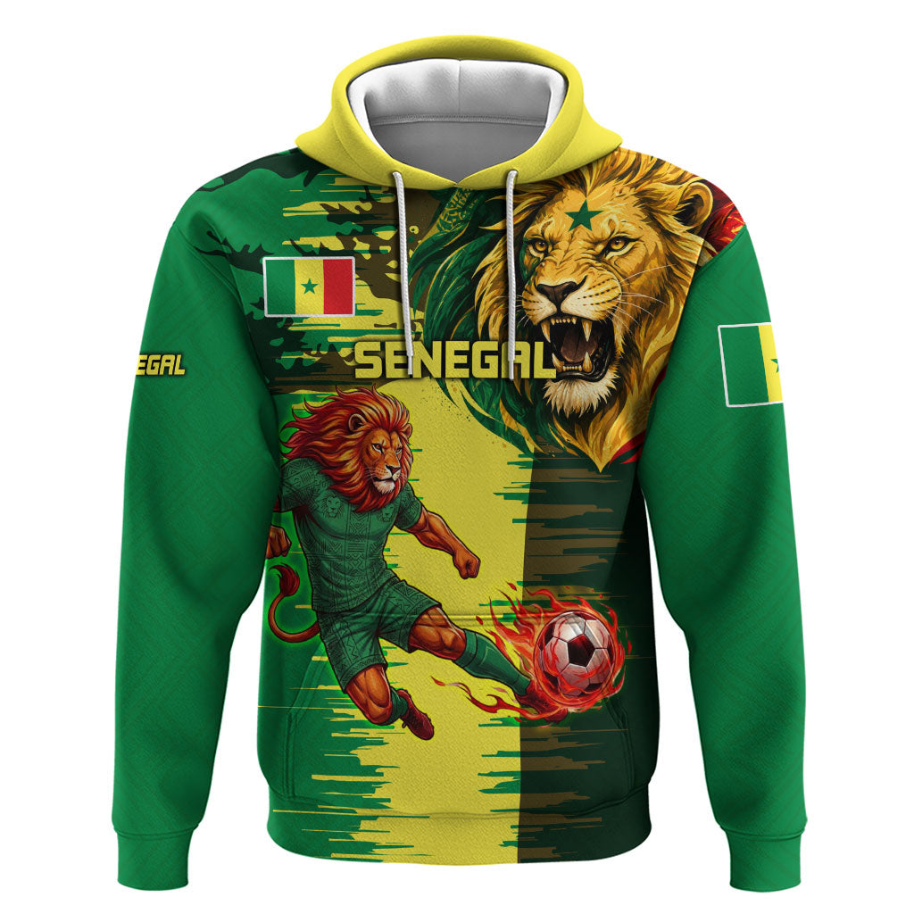 Personalized Senegal Football Lion Hoodie Fierce Roaring Lion Soccer Art With Senegal Flag
