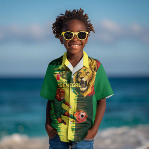 Personalized Senegal Football Lion Kid Hawaiian Shirt Fierce Roaring Lion Soccer Art With Senegal Flag