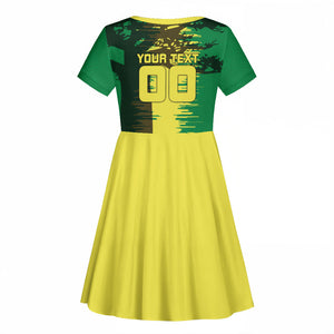 Personalized Senegal Football Lion Kid Short Sleeve Dress Fierce Roaring Lion Soccer Art With Senegal Flag