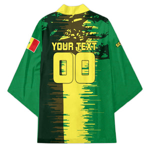 Personalized Senegal Football Lion Kimono Fierce Roaring Lion Soccer Art With Senegal Flag