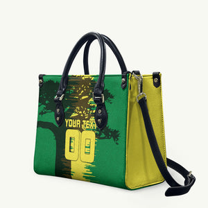Personalized Senegal Football Lion Leather Bag Fierce Roaring Lion Soccer Art With Senegal Flag