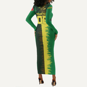 Personalized Senegal Football Lion Long Sleeve Bodycon Dress Fierce Roaring Lion Soccer Art With Senegal Flag