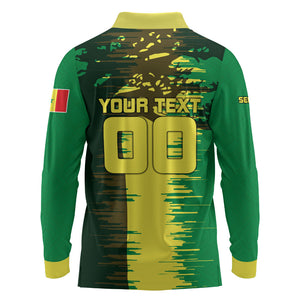 Personalized Senegal Football Lion Long Sleeve Polo Shirt Fierce Roaring Lion Soccer Art With Senegal Flag