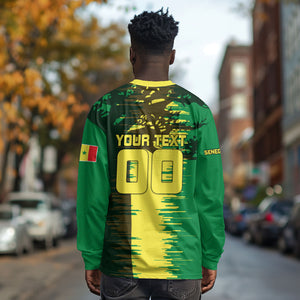 Personalized Senegal Football Lion Long Sleeve Shirt Fierce Roaring Lion Soccer Art With Senegal Flag