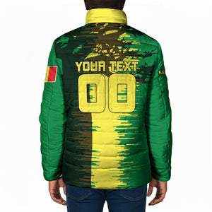 Personalized Senegal Football Lion Padded Jacket Fierce Roaring Lion Soccer Art With Senegal Flag