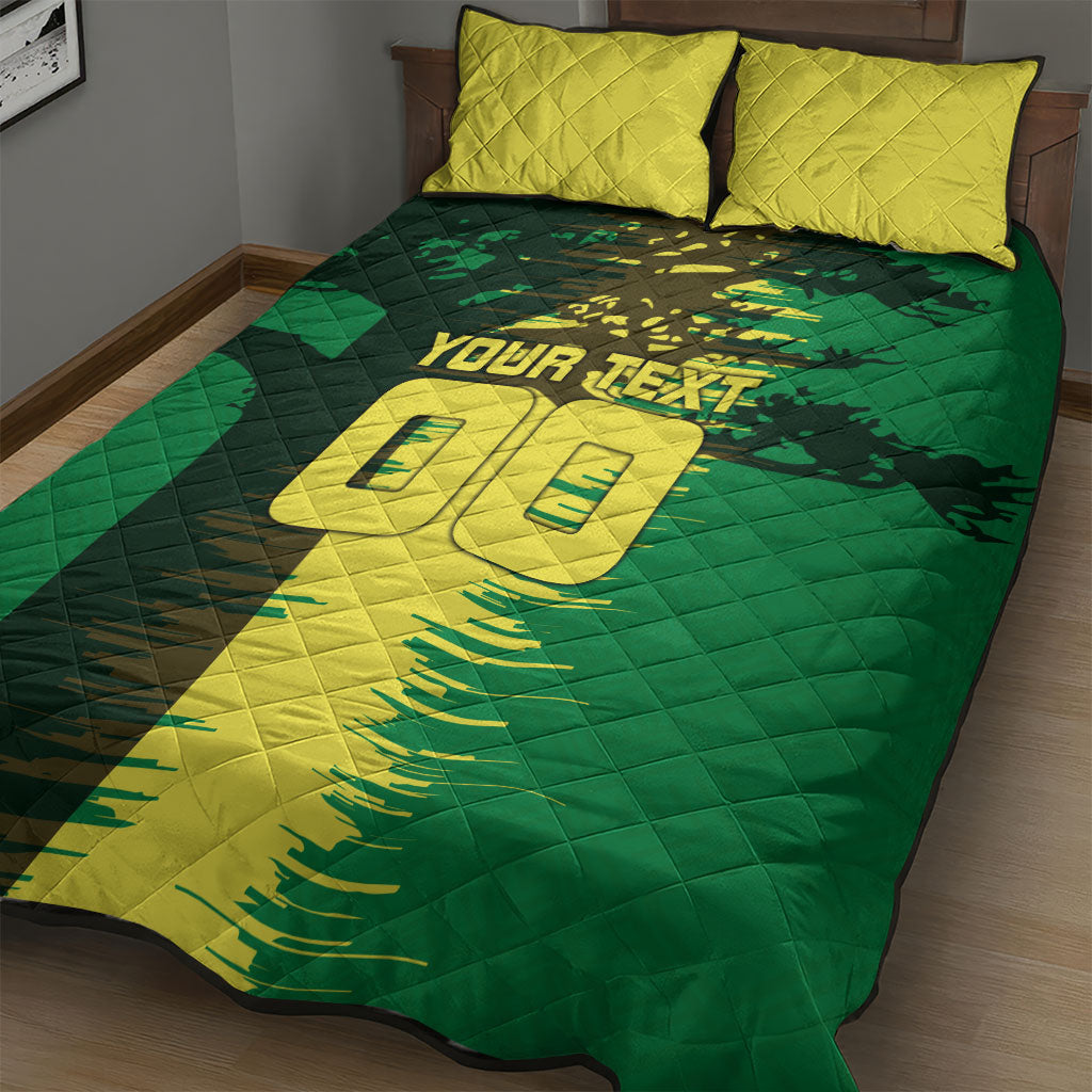 Personalized Senegal Football Lion Quilt Bed Set Fierce Roaring Lion Soccer Art With Senegal Flag