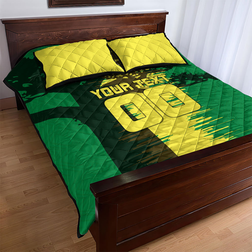 Personalized Senegal Football Lion Quilt Bed Set Fierce Roaring Lion Soccer Art With Senegal Flag
