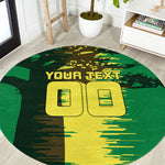 Personalized Senegal Football Lion Round Carpet Fierce Roaring Lion Soccer Art With Senegal Flag
