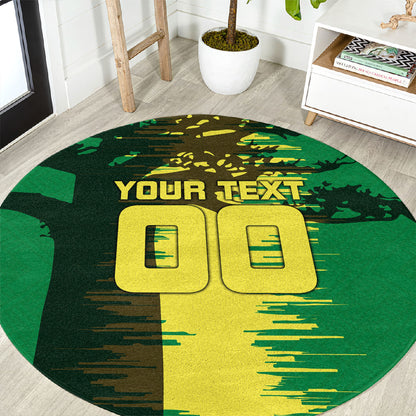 Personalized Senegal Football Lion Round Carpet Fierce Roaring Lion Soccer Art With Senegal Flag