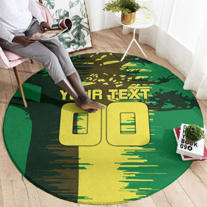 Personalized Senegal Football Lion Round Carpet Fierce Roaring Lion Soccer Art With Senegal Flag
