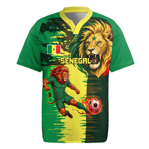 Personalized Senegal Football Lion Rugby Jersey Fierce Roaring Lion Soccer Art With Senegal Flag
