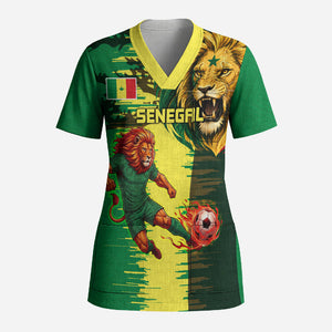 Personalized Senegal Football Lion Scrub Top Fierce Roaring Lion Soccer Art With Senegal Flag