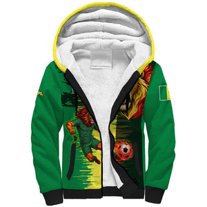 Personalized Senegal Football Lion Sherpa Hoodie Fierce Roaring Lion Soccer Art With Senegal Flag